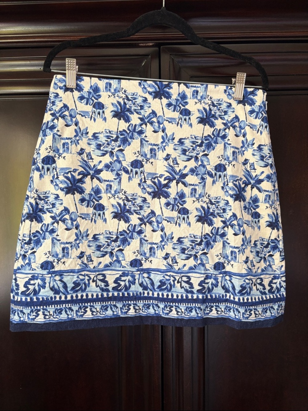 Loft Blue and White Printed Mini Skirt